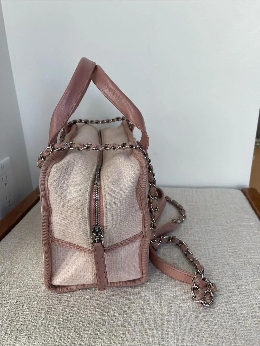 CHANEL Small Deauville Pink Canvas and Leather Top-Handle Bowling Shoulder Bag
